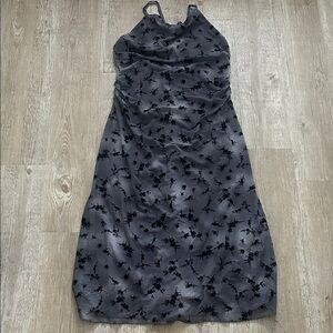 Women’s Midi Gray and Black Floral Velvet Slip Midi Dress